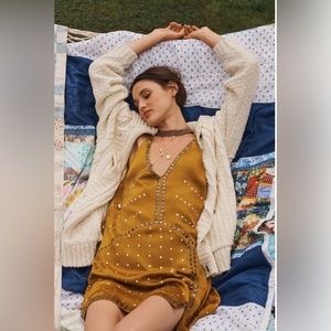 Anthropologie Embellished Deep V Mini Dress 
Size XS